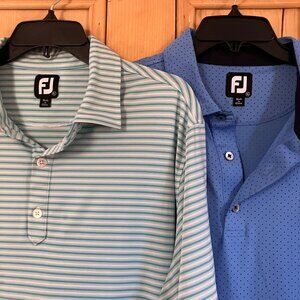 FootJoy FJ Mens (2) SET Striped Polka Dot Golf Polo Shirt Size XL Blue SP EXC
